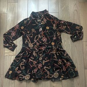 Zara Black and Brown Patterned Midi Dress